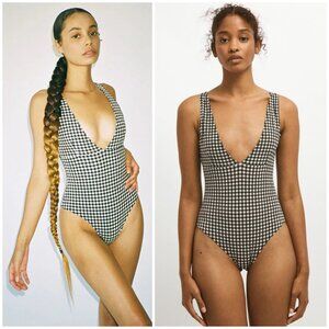 RITA ROW Hanna Swimsuit One Piece in Black Gingham size S Minimalist Designer